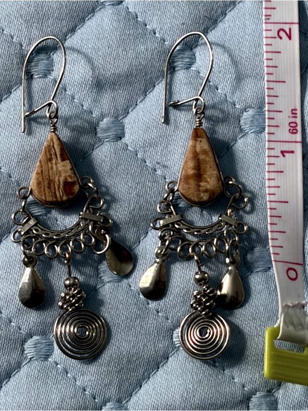 Boho Teardrop Dangle Earrings in Brown and Silver